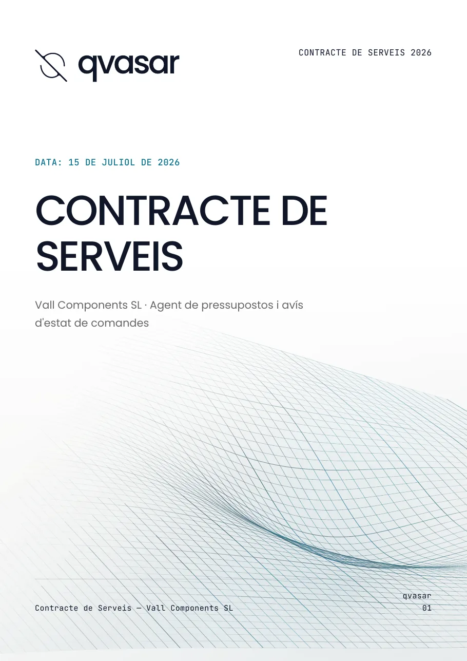 Portada del contracte de serveis amb Vall Components, un client fictici