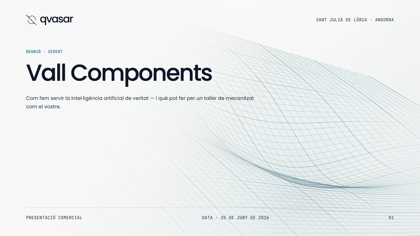 Portada del deck de la primera reunió amb Vall Components, un client fictici