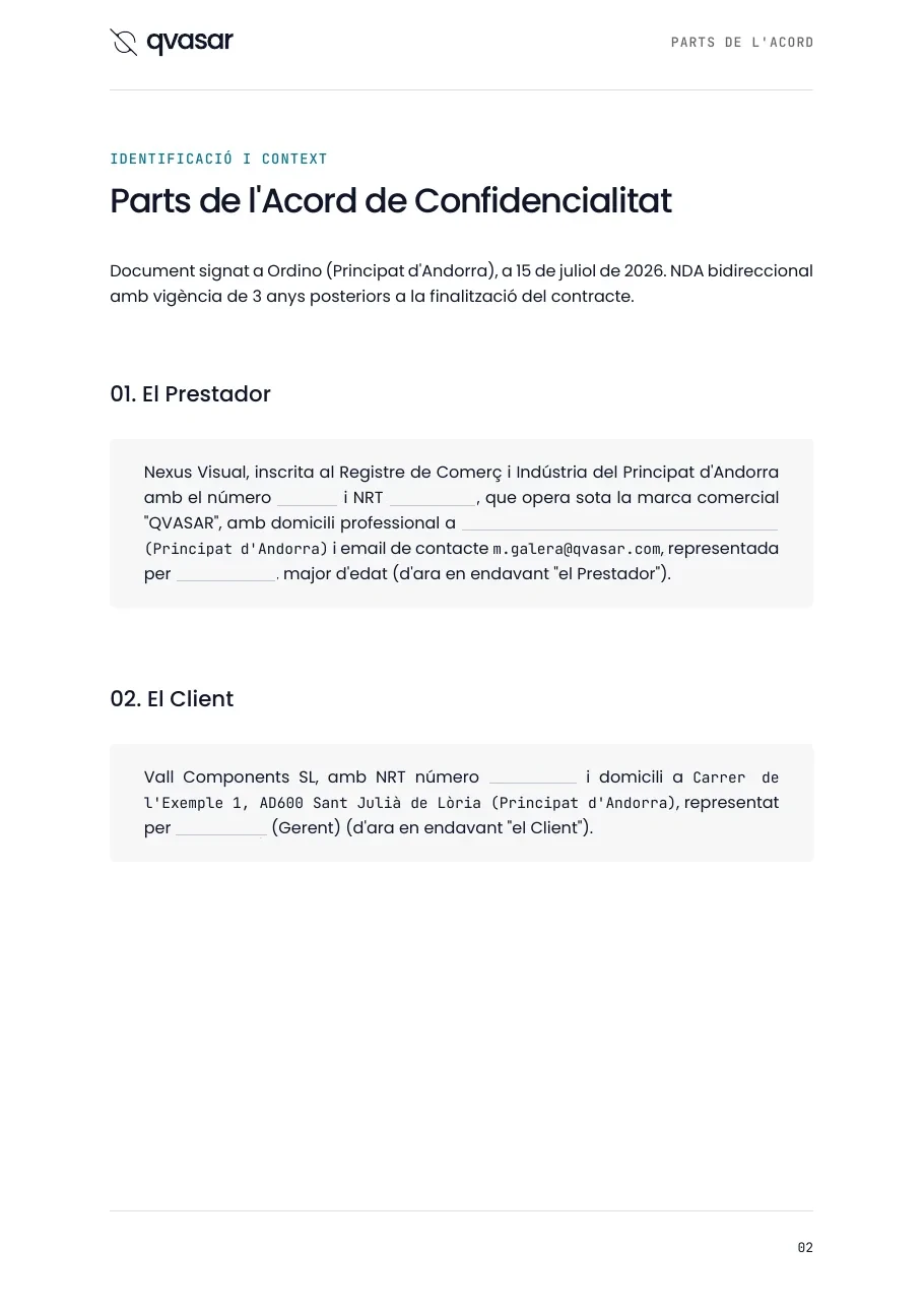 Parts de l'acord de confidencialitat