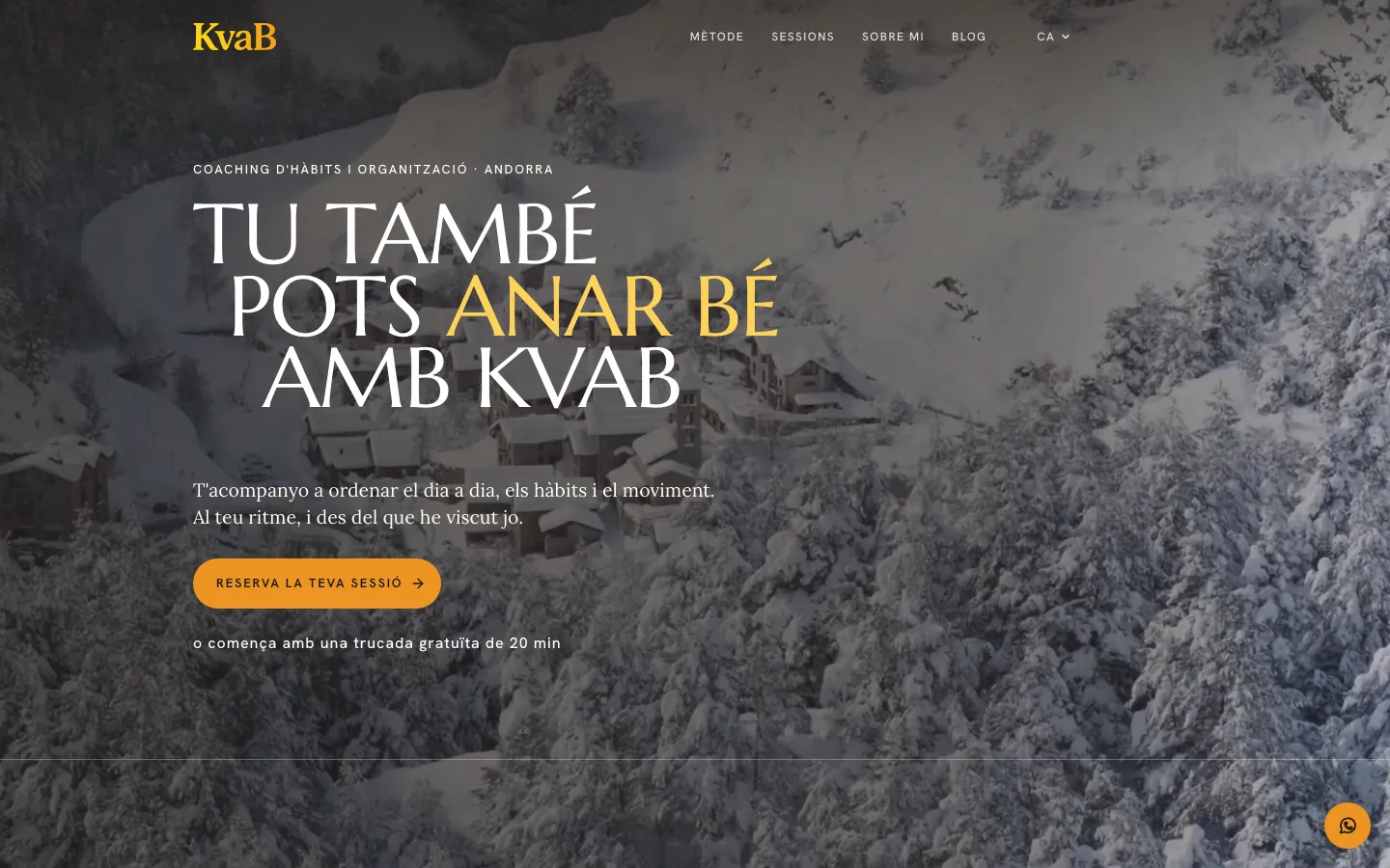 Portada del web de KvaB: titular gran sobre una foto d'un poble nevat (Escriptori)