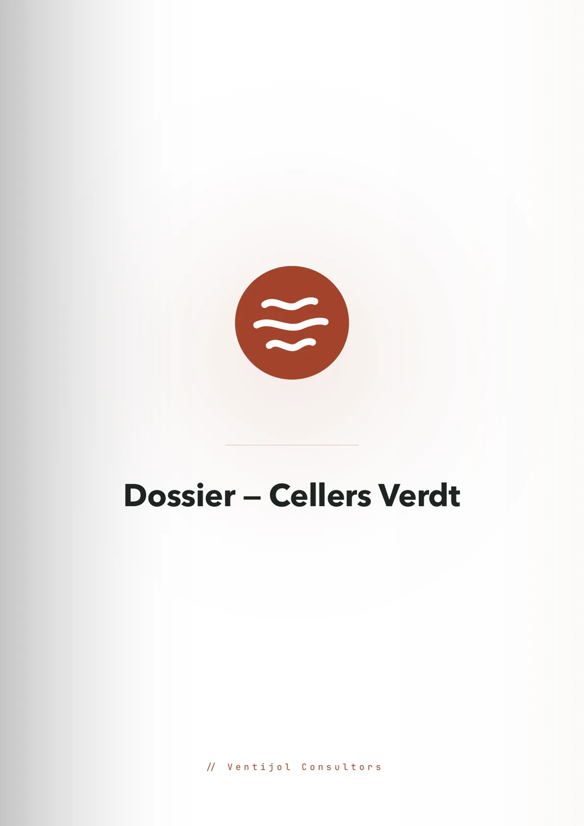 Portada del Dossier 0 de Cellers Verdt, amb la marca de Ventijol Consultors, una consultora inventada