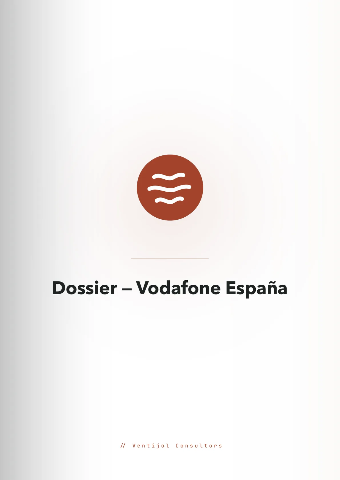 Portada del dossier de Vodafone España, amb la marca de Ventijol Consultors, una consultora inventada